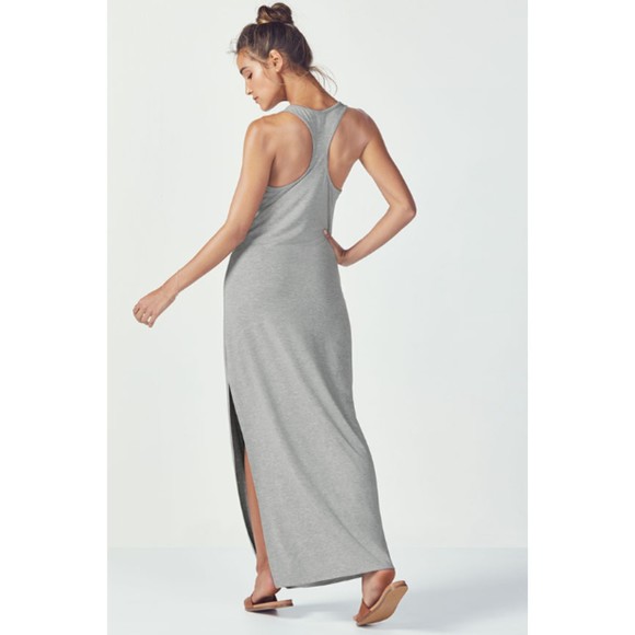 *New* Fabletics Iliana Maxi Dress Heather Grey Racerback Scoop Neck Stretchy WS - Picture 2 of 9